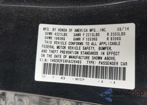 2015 Honda Accord Sport from USA, damaged, VIN 1HGCR2F5XFA026465